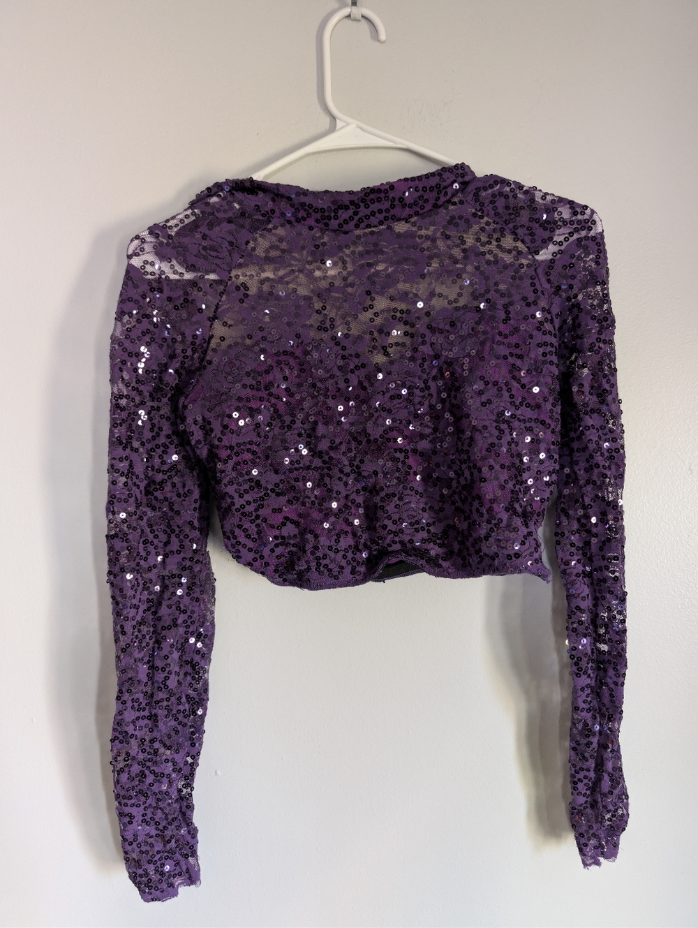 Purple Sequin Long-Sleeve Crop Top